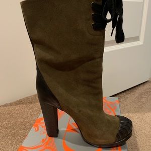 Kelsi Dagger -Adelia Army Green Leather Boots -New